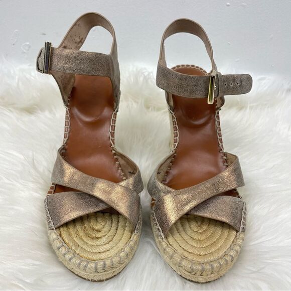 Joie Jace | bronze,metallic ankle strap wedge 37 1/2 open toe espadrille… - Picture 1 of 11